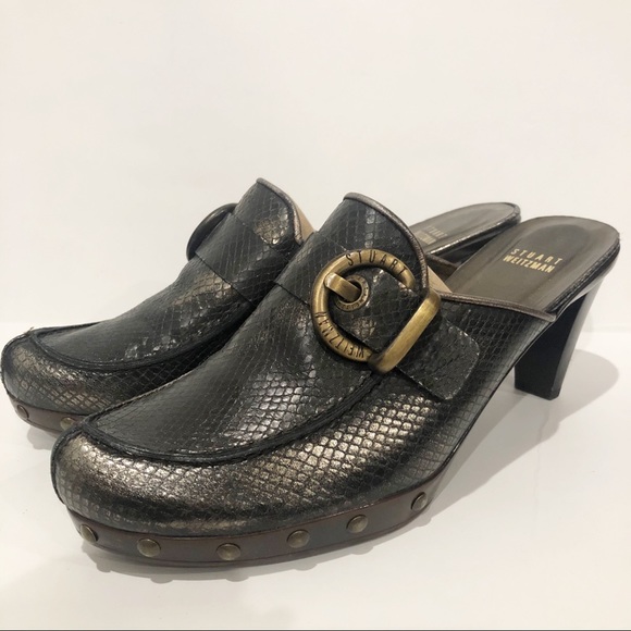 Stuart Weitzman Pewter Snake Pattern Mule Sz. 10.5 - Picture 1 of 11